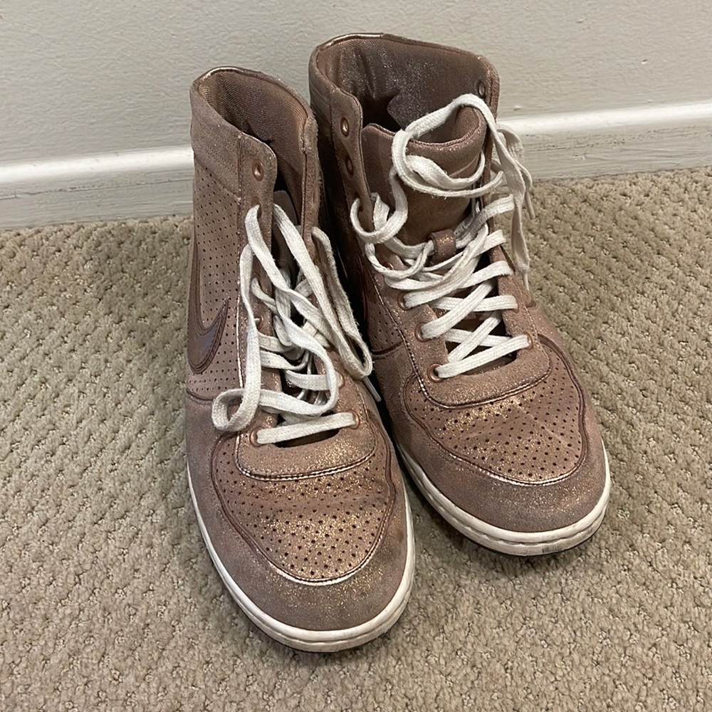 Nike Air mid top scandal in rose gold lace sneakers